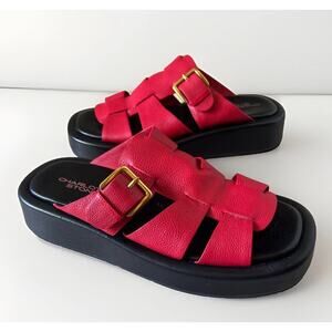 Charlotte Stone Womens Size 7 Red Leather Fisherman Sandals Platform